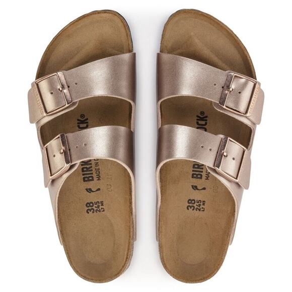 Birkenstock Women’s Metallic Copper Arizona BS Slip On Slide Sandals - Picture 3 of 16